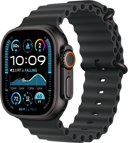 Smartwatch with a black band on a white background