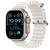 Apple Watch Ultra  GPS + Cellular, 49mm Titanium Case with White Ocean Band.