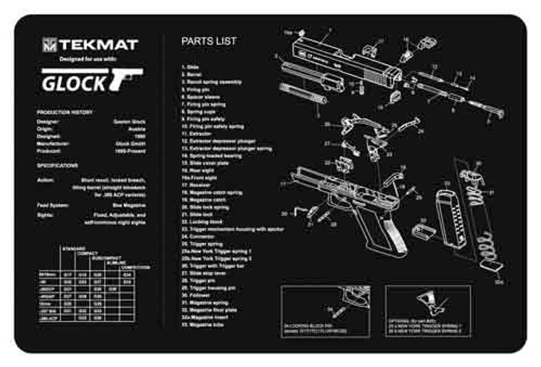 Tekmat Armorers Bench Mat - 11"x17" For Glock 17 G3