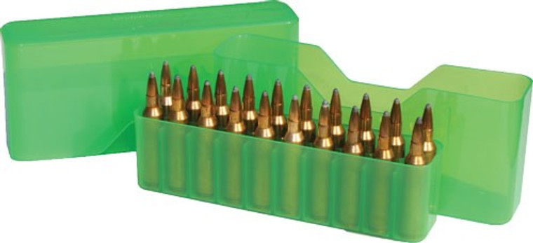 Mtm Ammo Box Large Rifle 20 - Rounds Slip Top Clear Green