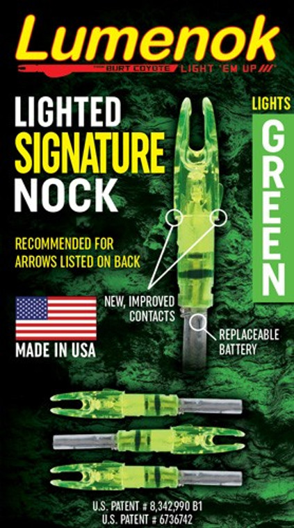Lumenok Lighted Nock - Signature Series Green 3pk