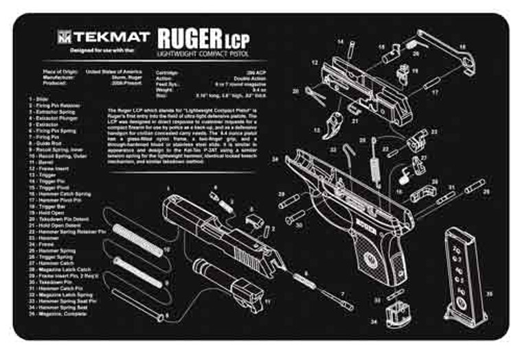 Tekmat Armorers Bench Mat - 11"x17" Ruger Lcp Pistol
