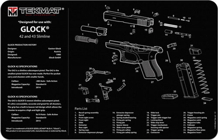 Tekmat Armorers Bench Mat - 11"x17" For Glock 42/43