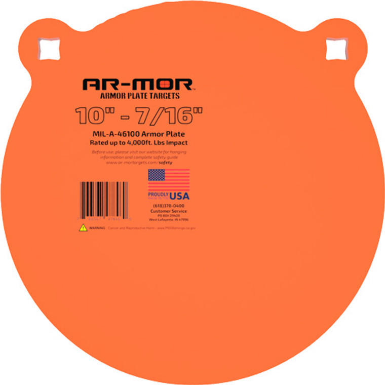 Ar-mor 10" Mil46100 Steel Gong - 7/16" Thick Steel Orange Round