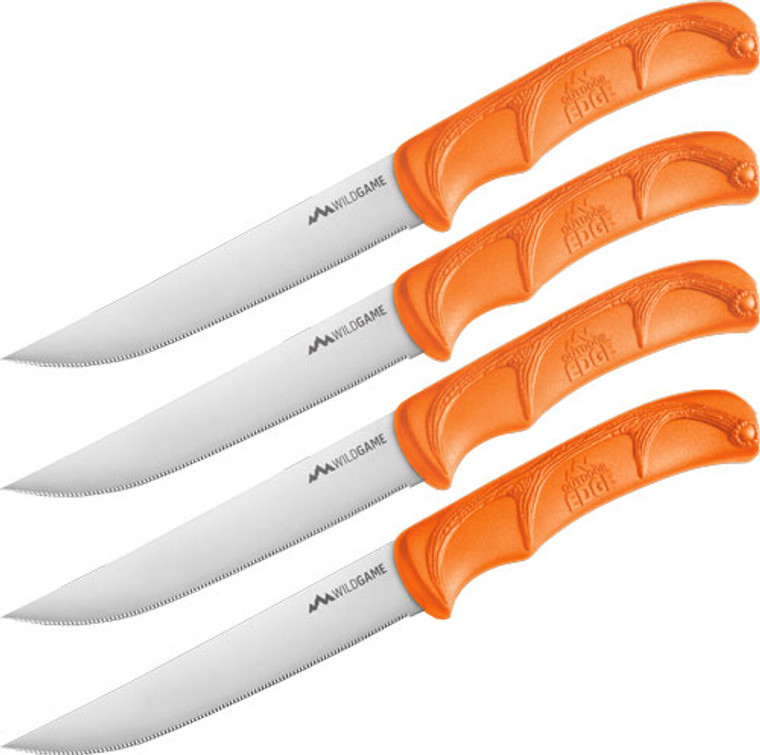 Outdoor Edge 5" Steak Knives - 4-pack Orange Handle Clam Pack