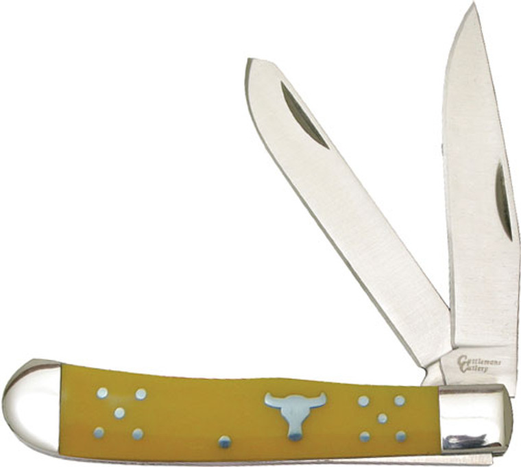 Abkt Cattlemans Cutlery 3.25" - Yellow Handle Trapper 2-blade
