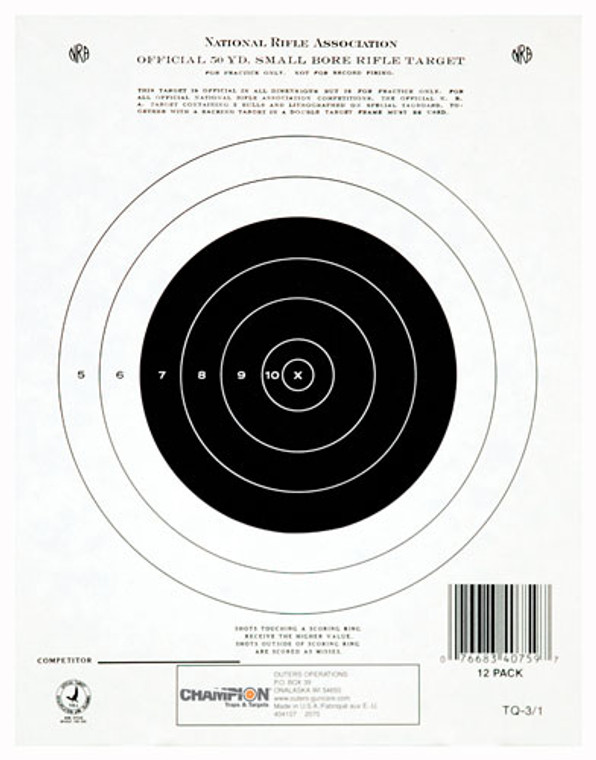 Champion Tgt Paper 7"x9" - 50yd. Small Bore Rifle 12pk