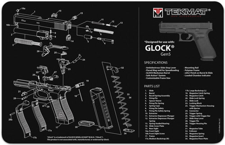 Tekmat Armorers Bench Mat - 11"x17" For Glock G5 Black