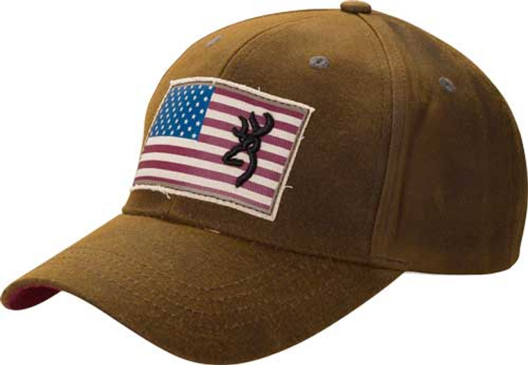 Browning Cap Liberty Wax Flag - Buck Mark Logo Dark Brown Adj