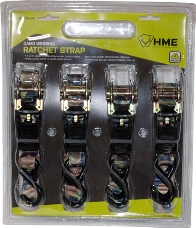 Hme Ratchet Strap 1"x8' - Camo Strap 4pk