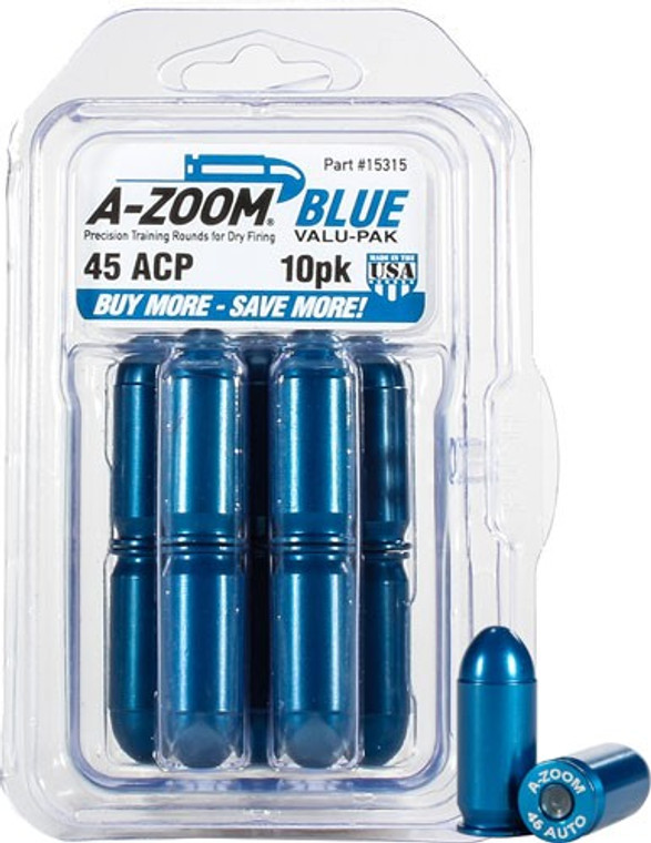 A-zoom Metal Snap Cap Blue - .45acp 10-pack