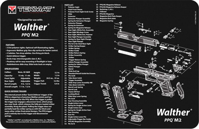 Tekmat Armorers Bench Mat - 11"x17" Walther Ppqm2 Pistol!