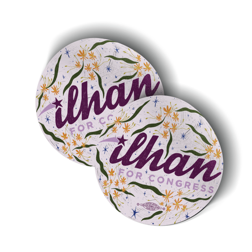 Ilhan For Congress - Floral (3" x 3" Vinyl Sticker -- Pack of Two!)