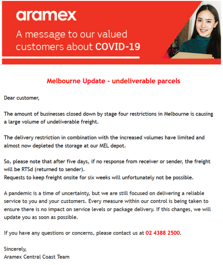 Delivery delays to Victoria