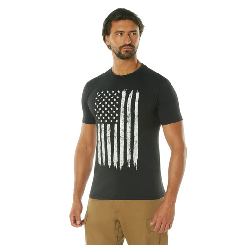 Black Distressed US Flag Athletic Fit T-Shirt - View 1