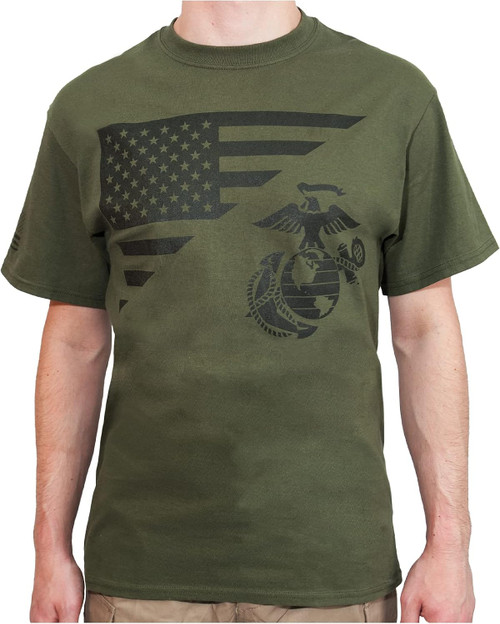 Rothco US Flag / USMC Eagle, Globe, & Anchor T Shirt GREEN XL