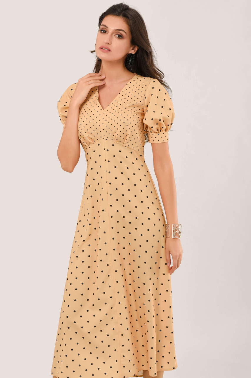 apricot polka dot dress