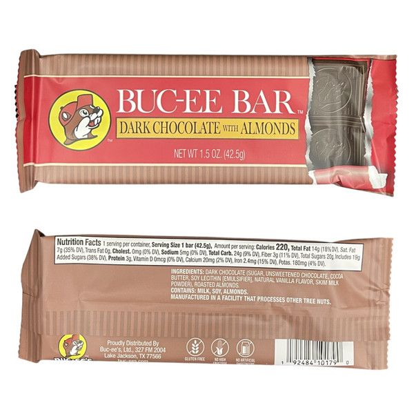 vBuc-ee's Chocolate Buc-ee Bar | 1.5oz | Dark Chocolate with Almonds
