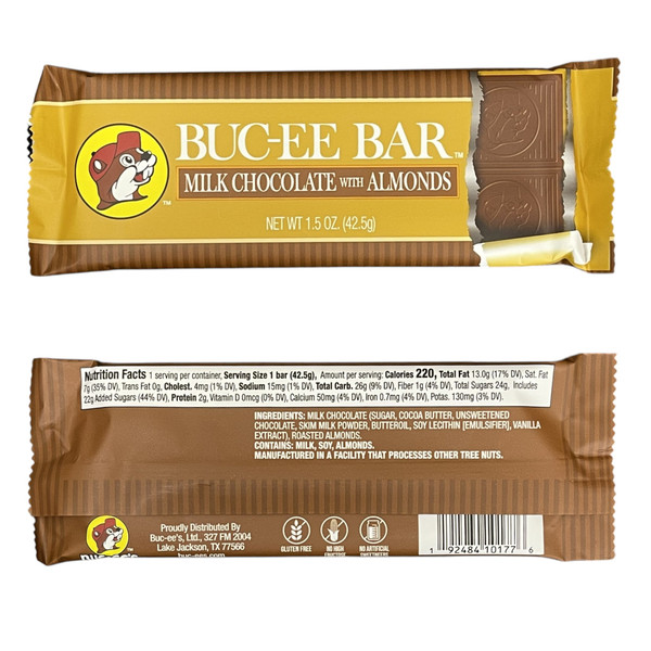 Buc-ee's Chocolate Bucee Bar | 1.5oz | Milk Chocolate with Almonds