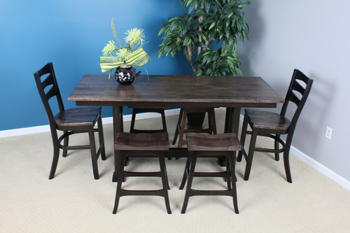 Amish Built | Tolieson Dining Set, Brown Maple with Tiger Maple table top and chair seats.