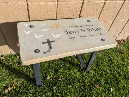 Custom Engraved Memorial Bench Measures 23.75" L x 11.75" W x 16.5" H . In Loving Memory Doves