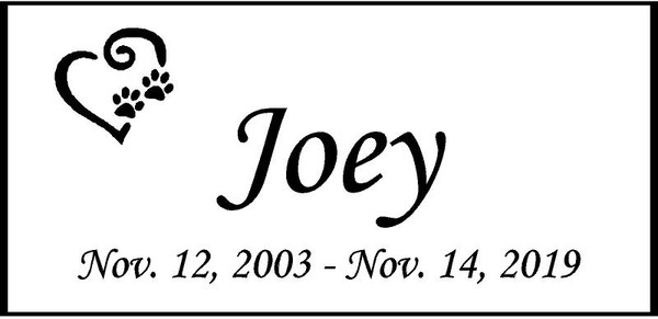 Personalized Engraved Memorial  Stone 11.5 x 5.5" Joey (Blue Image)