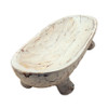 Hamptons wooden carved bowl on feet 
50cm. white wash