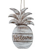 Welcoming pineapple sign: 40x13cm hand-carved wood, white wash, tropical-inspired home decor for cheerful ambiance. Whitewash SKU51188