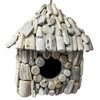 Whitewashed driftwood birdhouse, 18-20cm, with pitched roof and 5cm hole, eco-friendly garden decor. Hanging or free stand
