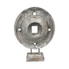 Bring rustic sophistication to your space with a handcrafted wooden coin on a stand. Standing tall at 50cm, this white-washed decor piece combines vintage charm and natural beauty, making it a standout addition to any room.