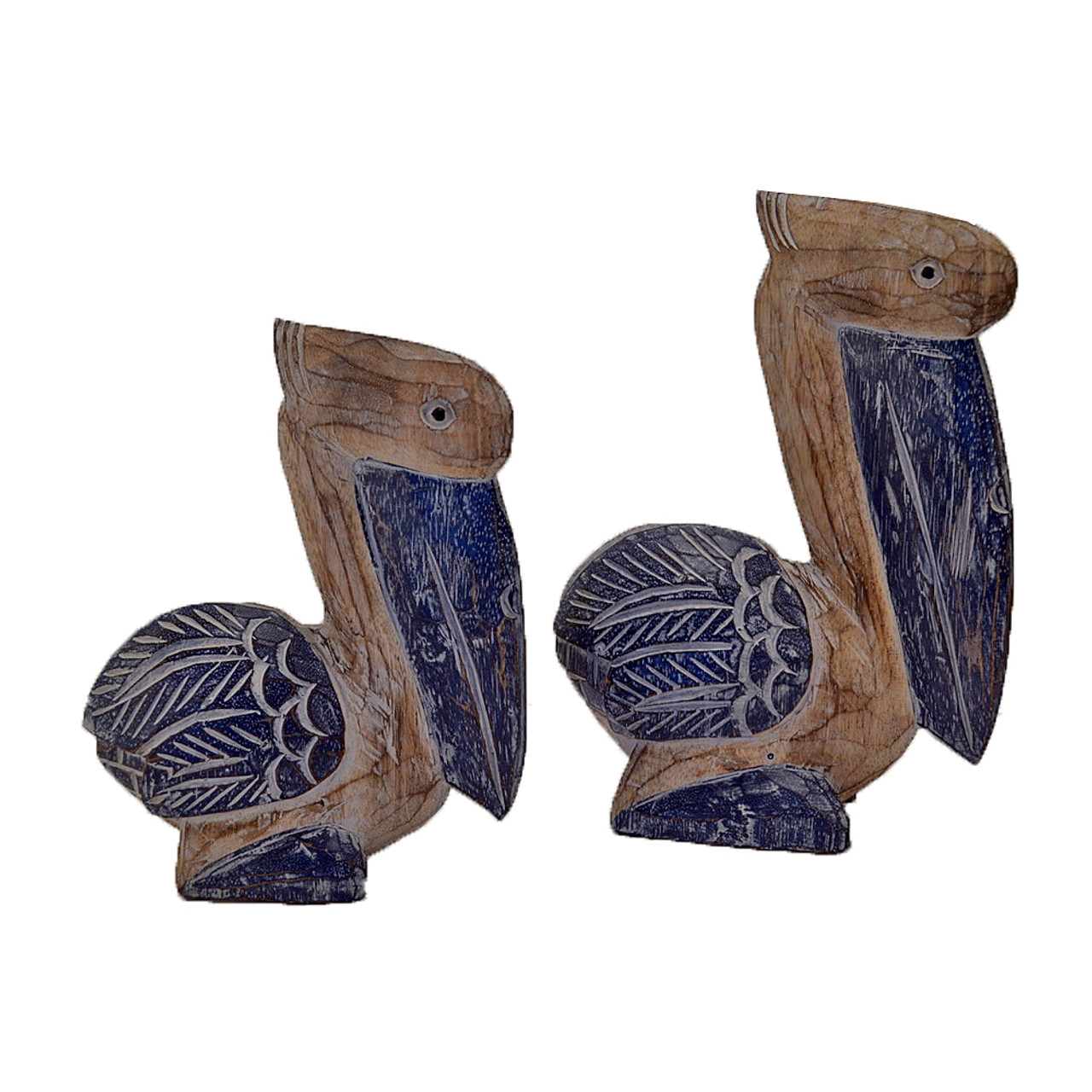 Hampton's Beach House Home Decor Seaside Sitting Wood Pelicans Set of 2 Home Decoration Ornament
Blue/ Natural Wash
Wood Carved L25 x 20 , M30 x 23
