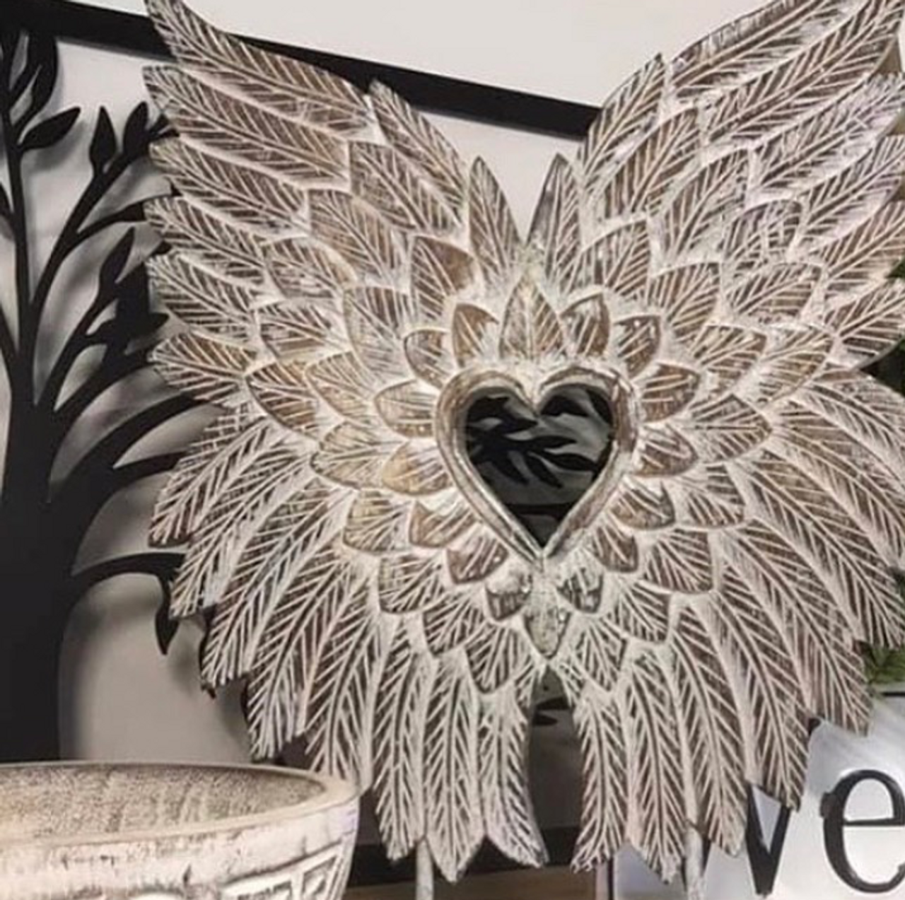 Hand Carved Angel Wings Boho table decor Boho Home Decor Coastal figurine 
55cmx40cm
Wood carved