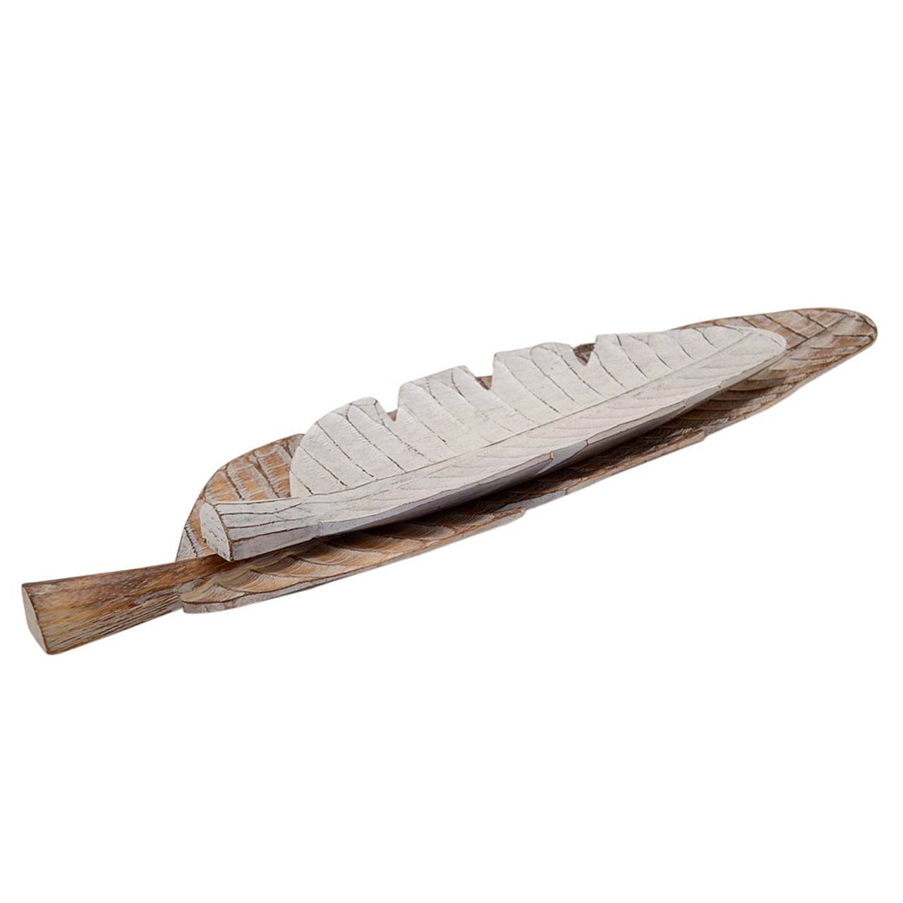 Coastal Boho Hand Carved Wood Banana Leaf Home Decoration display tray ornament medium
The larger tray is Natural wash and smaller tray is white wash
SKU  40508 is 59cm Natural wash. White wash is sku  40509