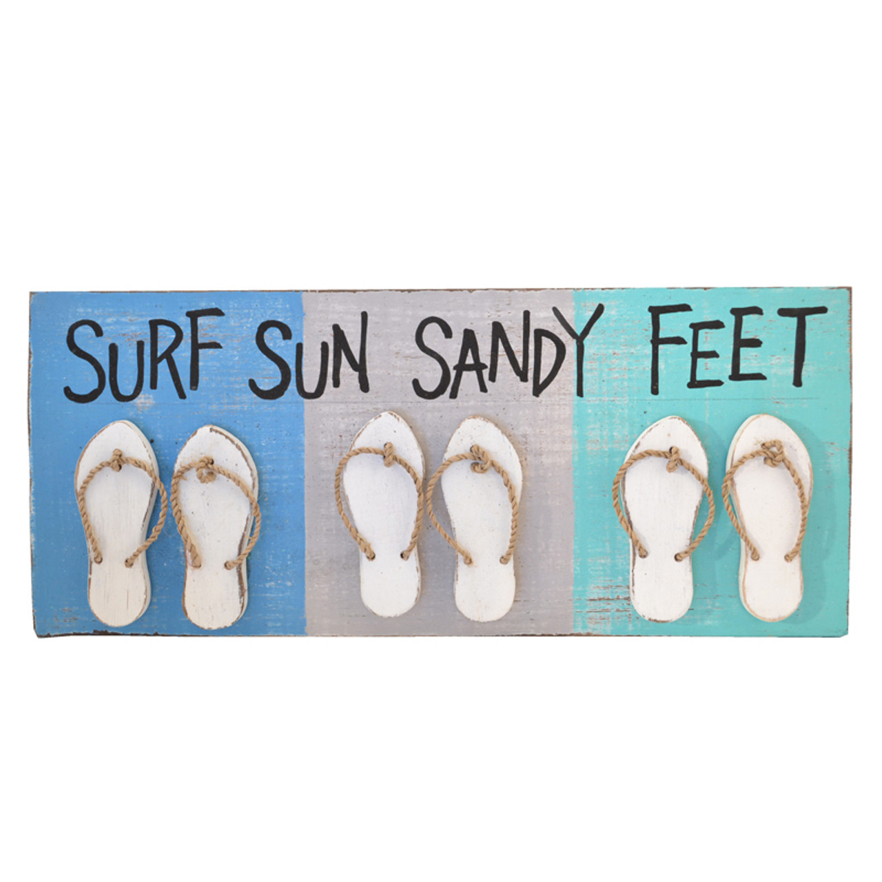 Wall art sign Surf Sun Sandy Feet Wall hanging coastal wall decor
Hand Painted sign. Aqua/Blue/White
40cm x 17 cm