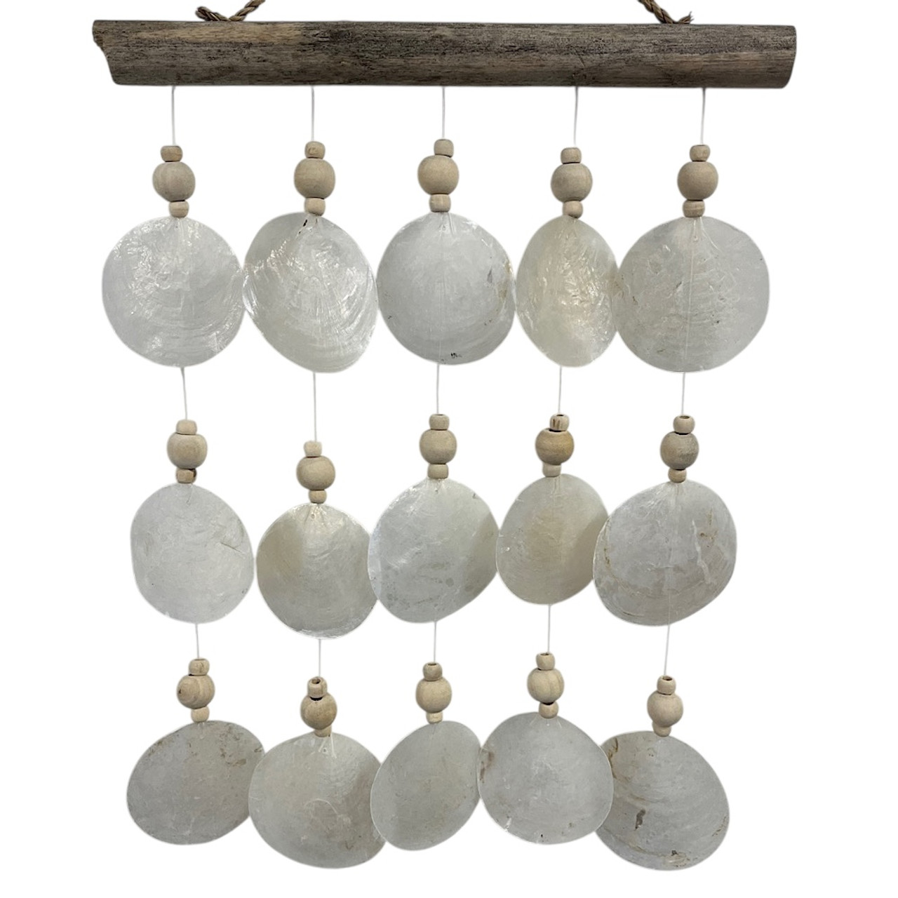 Garden shell and wooden bead mobile 
40cm x 47cm