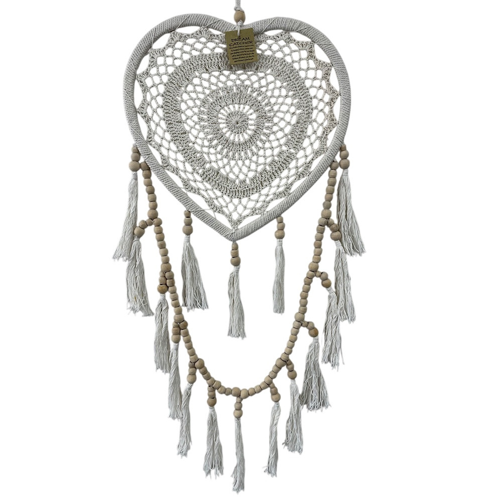 Heart shaped macrame and natural bead dreamcatcher
60 x 25cm