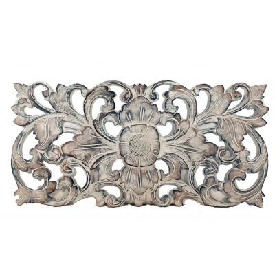 Hand-carved 50cm x 25cm wall hanging with ornate detail and white-wash finish. Lightweight, rustic charm for boho, coastal, or country decor. Ready to hang.