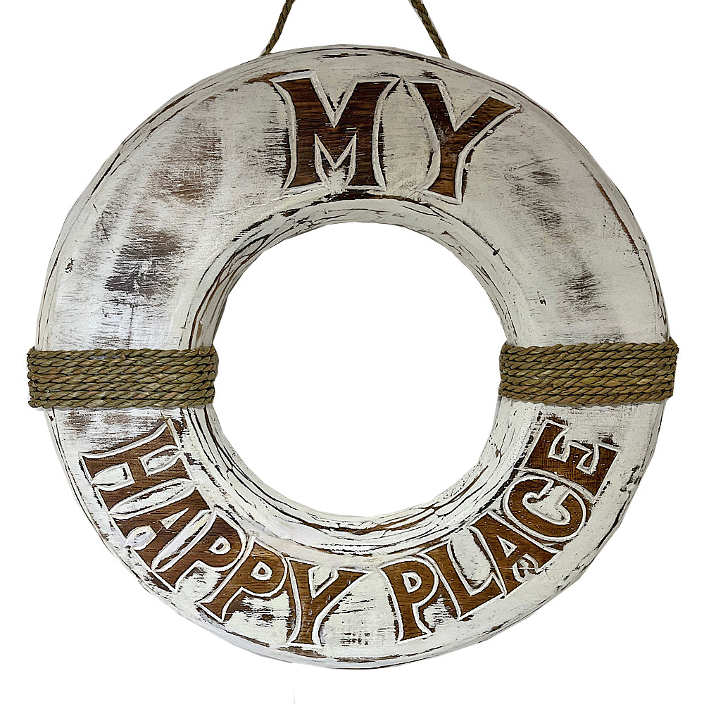 Coastal Beach House Life Buoy My Happy Place wall hanging Home Decor