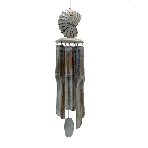 Beach House decor wind chime wood cone shell & bamboo
Bamboo length 40cm  top of shell to bottom of chime 56cm