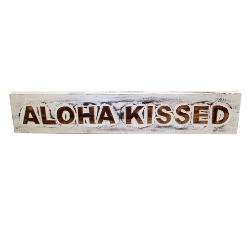 Beach Decor Aloha Kissed  wall art sign
Also free stands. This piece can be hung on the wall or free stand on its own.
60cm x 10x 3 cm