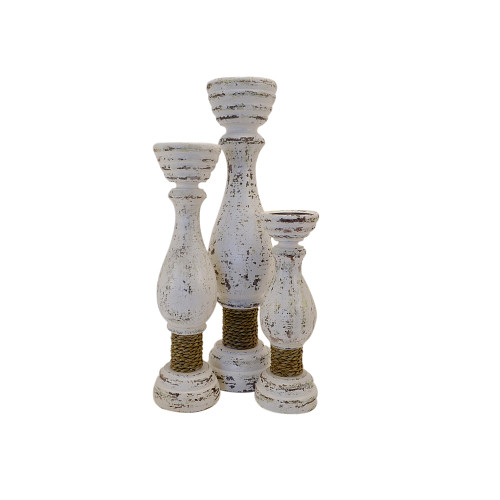 Hand Carved Wooden Set of 3 Hamptons Goblet Candle Sticks with rope tie
White Wash Colour
Large 50cm Medium 40cm small 30cm