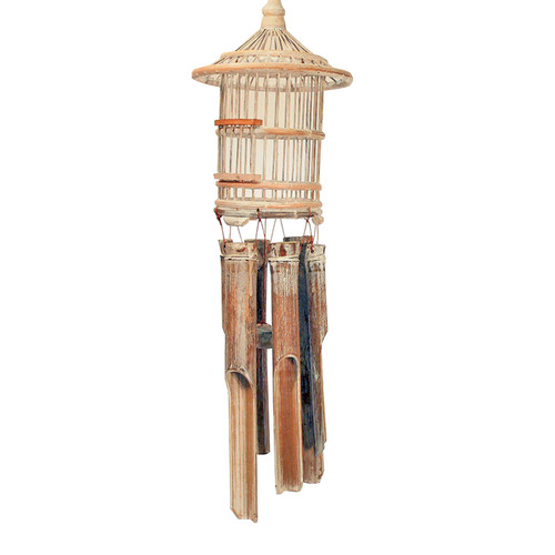 Bird Cage Bamboo Rattan  Wind Chime Outdoor Garden Home Decor Windchime
White wash