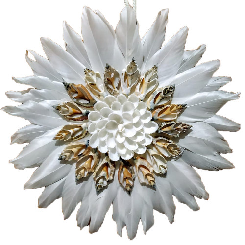 Coastal Boho Juju White Feather Shell Wall Hanging Wall Art Home Decor
