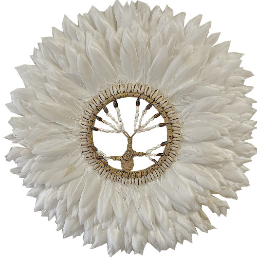 Wall Hanging Juju shell , wood bead & feather  Tree of Life
Medium 50cm feather diameter, Large 60cm feather diameter