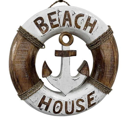 Coastal charm abounds with this Anchor Life Buoy wall hanging, a nautical accent perfect for beach house home decor.