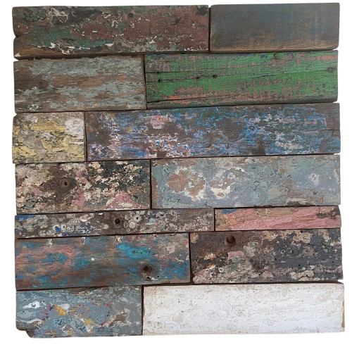 Recycled boat wood panel wall decoration mixed colour
60cm x 60cm  SKU Boatwood100