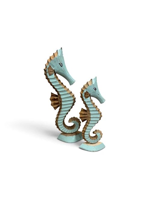 Seaside Seahorse Set of two Tabletop  Beach hpuse Decor Ornament
Wood carved. Aqua natural wash
37x13, 32x12, 28x11 cm