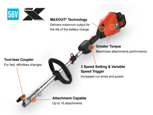 eFORCE™ 56V 17” ATTACHMENT CAPABLE BATTERY STRING TRIMMER w/5Ah BATTERY AND RAPID CHARGER