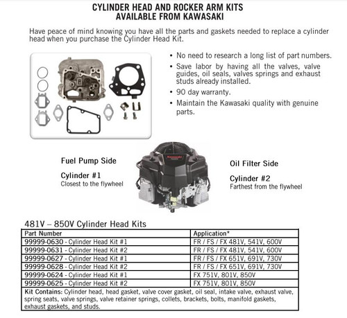 Genuine Kawasaki OEM CYLINDER HEAD #2  KIT FR.FS 651V 691V 730V Part# 99999-0628