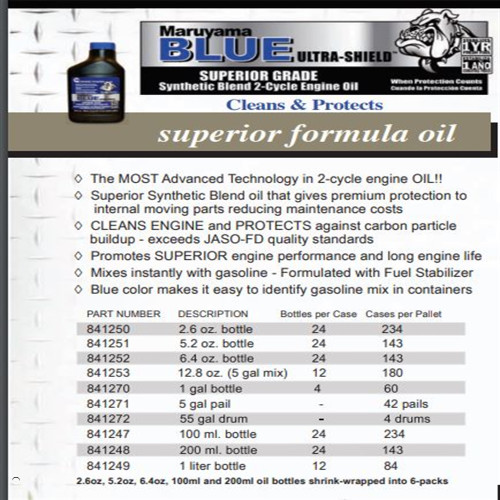 Maruyama Blue Ultra-Shield 2-cycle Oil case 6.4 oz. Bottle / 2.5 Gal Mix 24 pcs